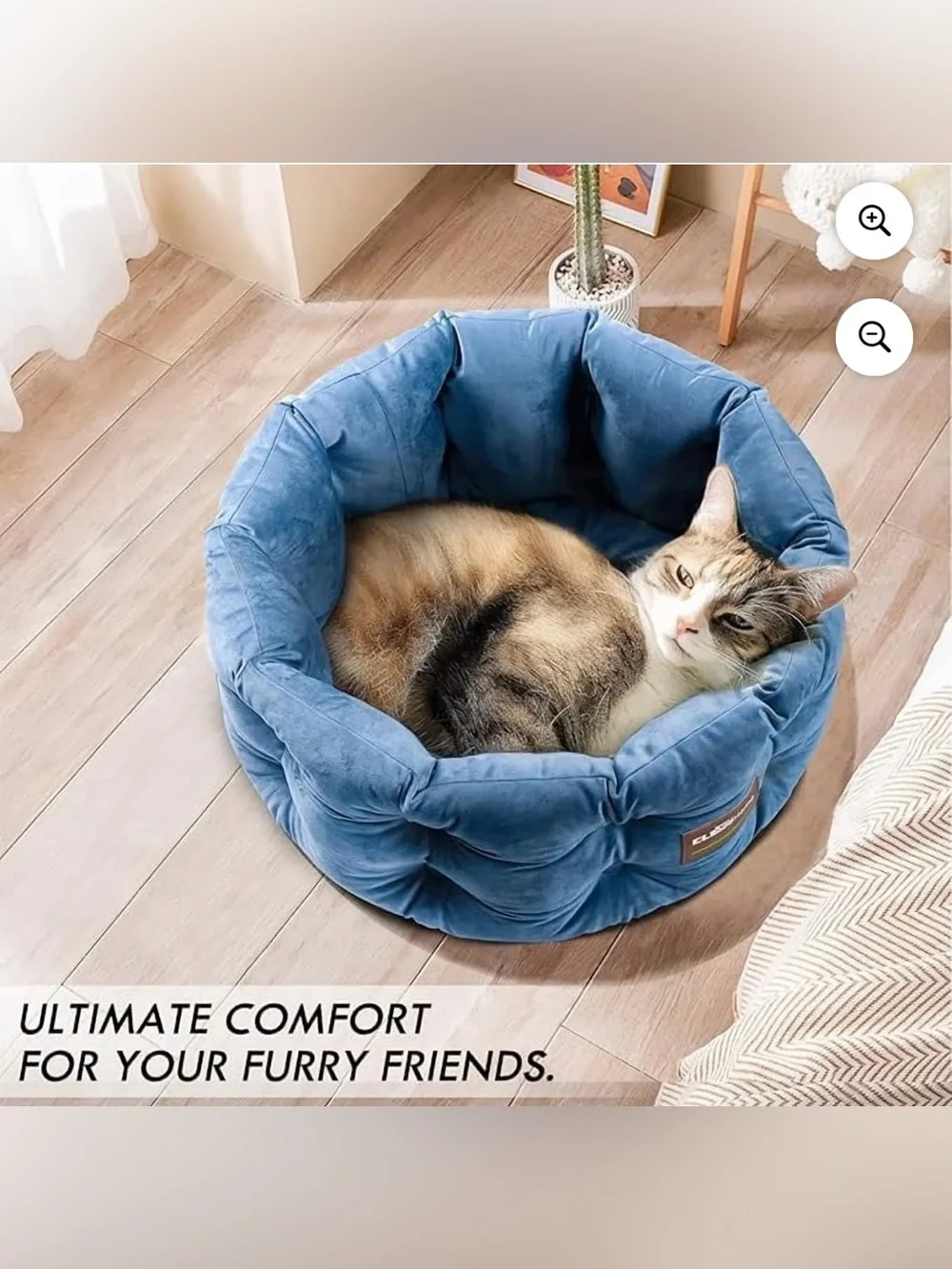 Blue Plush Calming Pet Bed for Dogs & Cats 20” Round Donut Bed